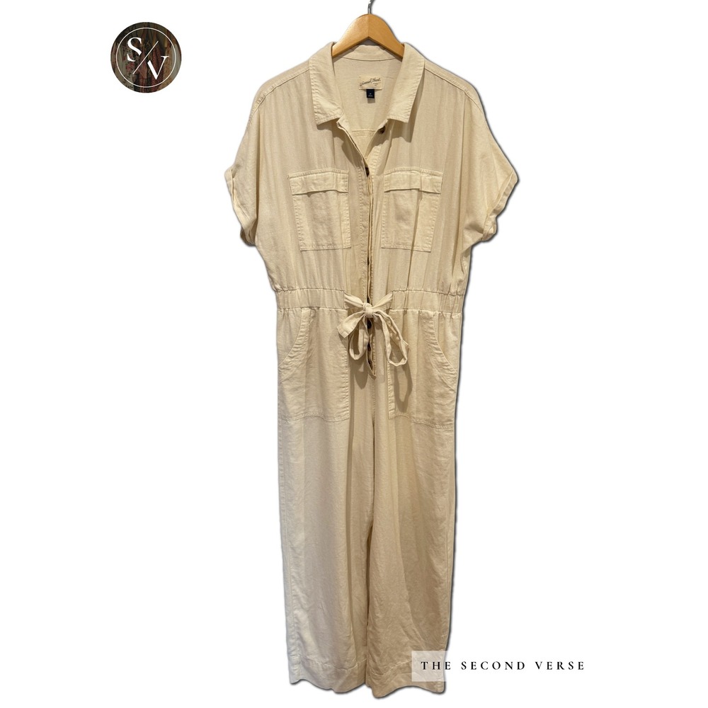 Universal Thread Womens Utility Wide Leg Jumpsuit Cream Linen Blend Size 14 - Picture 2 of 11